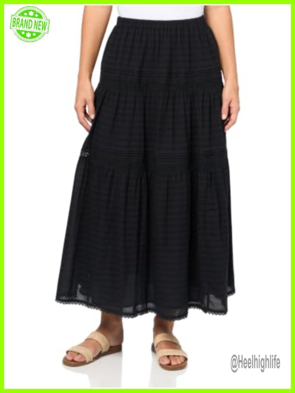 Tiered Maxi Skirt with Elasticated Waistband High Rise Full Skirt